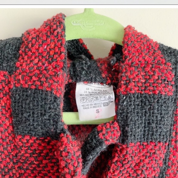 AUTHENTIC Hooded Baja Poncho Woven Red Black Size Small (2T) Made in Mexico - Picture 3 of 3